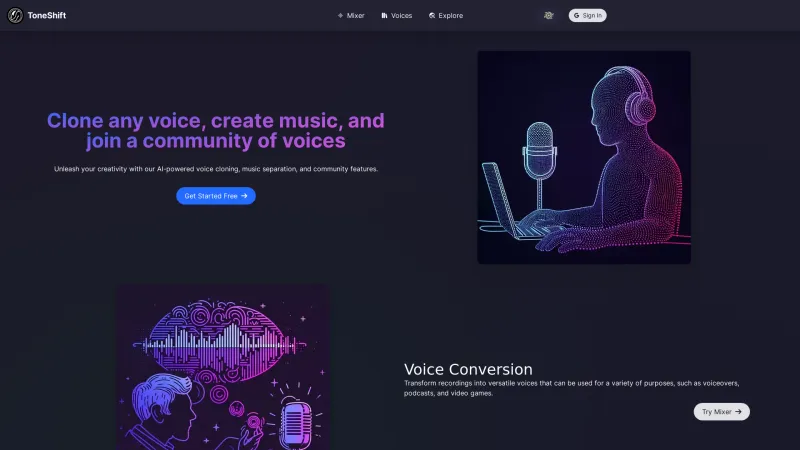 Homepage of toneshift