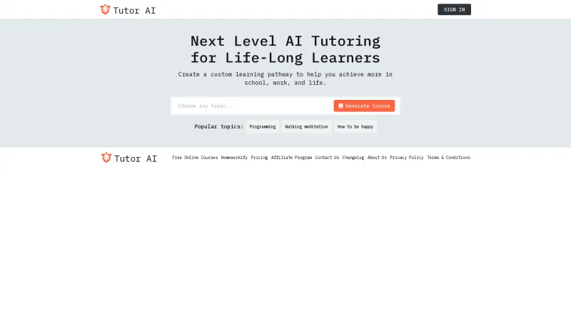 Homepage of tutorai