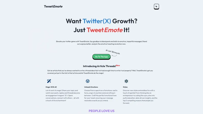 Homepage of tweetemote