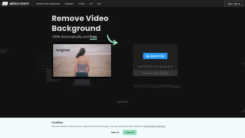 Homepage of unscreen