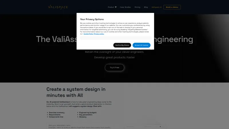 Homepage of valispace