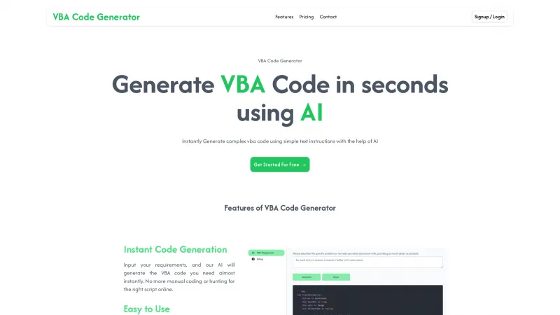 Homepage of vbacodegenerator