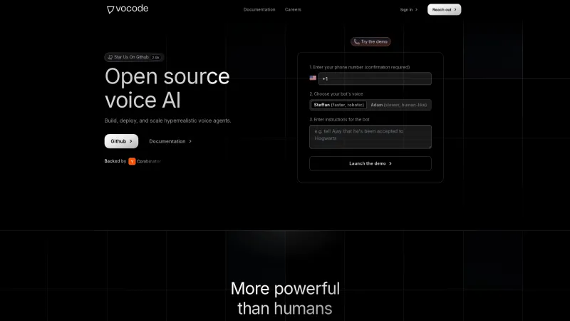 Homepage of vocode