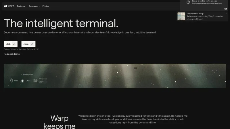 Homepage of warp