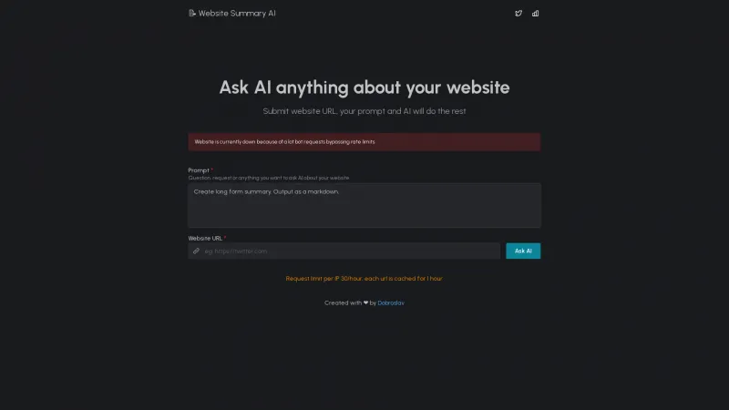 Homepage of websitesummaryai