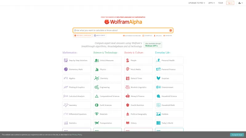 Homepage of wolframalpha