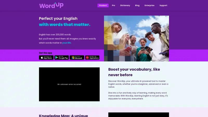 Homepage of wordupapp