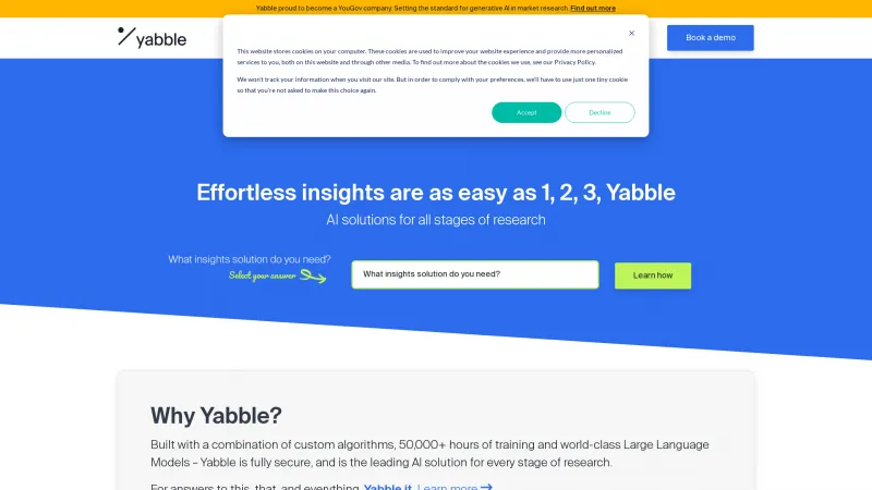 Homepage of yabble