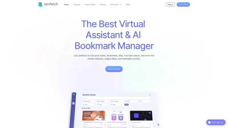 Homepage of zenfetch