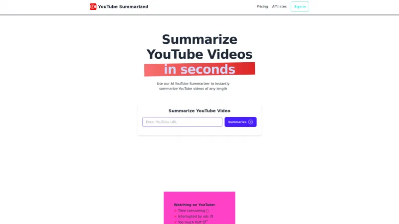 Homepage of youtubesummarized