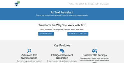 Screenshot main page Ai Text Assistant