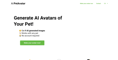 Screenshot main page Ai Pet Avatar