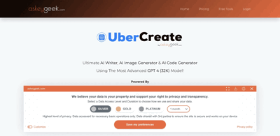 Screenshot main page Ubercreate
