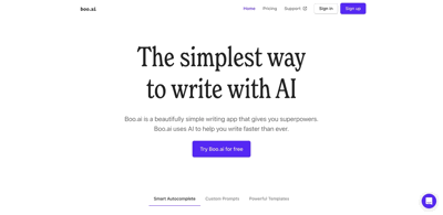 Screenshot main page Boo.ai