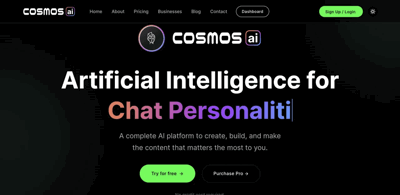 Screenshot main page Cosmos Ai