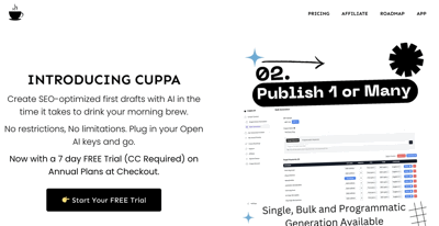 Screenshot main page Cuppa