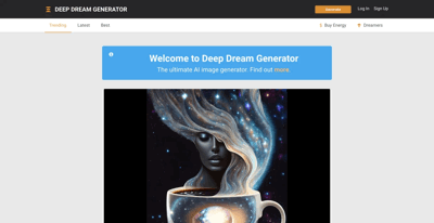 Screenshot main page Deep Dream Generator