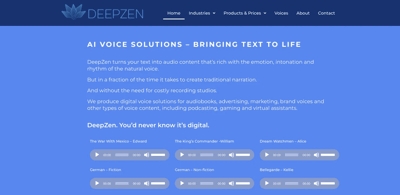 Screenshot main page Deepzen