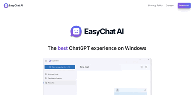 Screenshot main page Easychat Ai