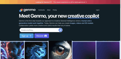 Screenshot main page Genmo