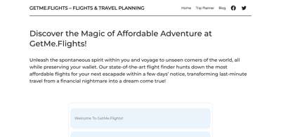Screenshot main page Getme.flights
