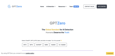 Screenshot main page Gpt Zero