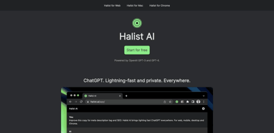 Screenshot main page Halist Browser Ai