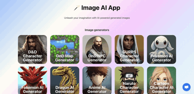 Screenshot main page Image Ai App