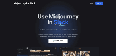 Screenshot main page Midjourney For Slack