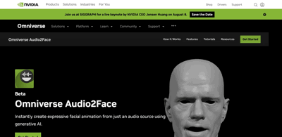 Screenshot Omniverse Audio2face