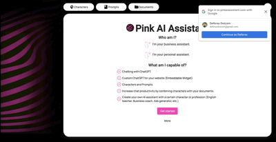 Screenshot main page Pinkaiassistant
