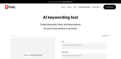 Screenshot main page Ai Keywording Tool