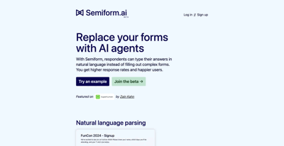 Screenshot main page Semiform