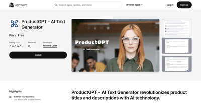 Screenshot main page Productgpt