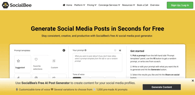 Screenshot main page Ai Social Post Generator