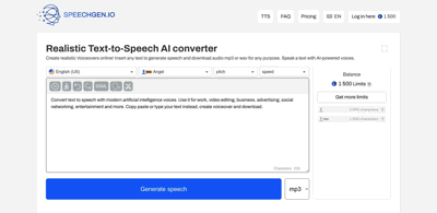 Screenshot main page Speechgen