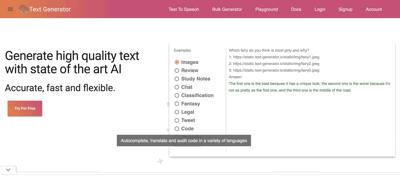 Screenshot main page Text-generator