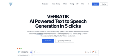 Screenshot main page Verbatik