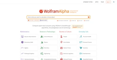 Screenshot main page Wolframalpha