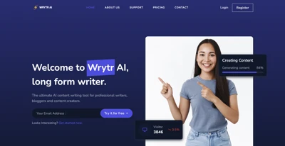 Screenshot main page Wrytr Ai